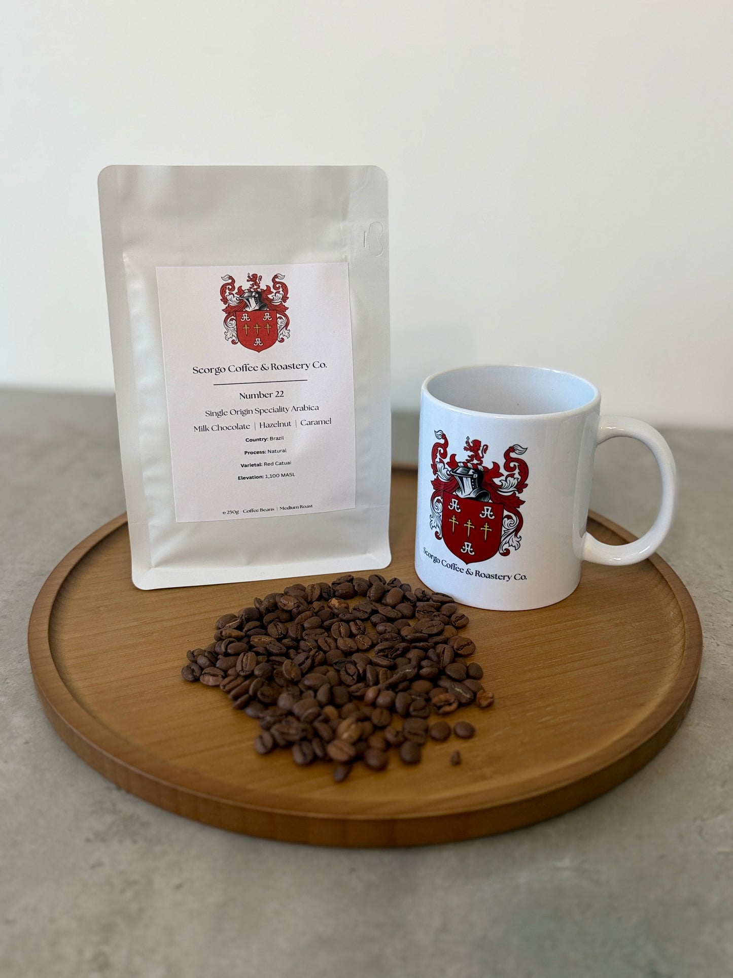 Scorgo coffee number 22 specialty coffee beans from Brazil. Medium roast single origin arabica whole coffee beans. Freshly roasted at our UK-based family run roastery.
