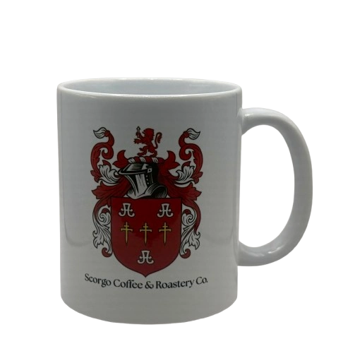 Branded Scorgo Coffee & Roastery Co. mug. Useful for americano, latte, cappuccino, flat white and espresso. Can be used both left and right handed with the logo on both sides.