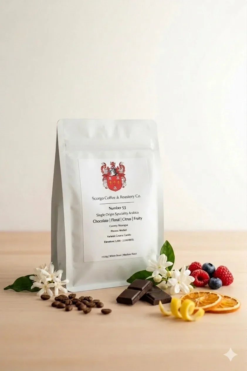 Scorgo Coffee Nicaragua Number 53 specialty coffee beans with chocolate, floral, citrus and fruity notes