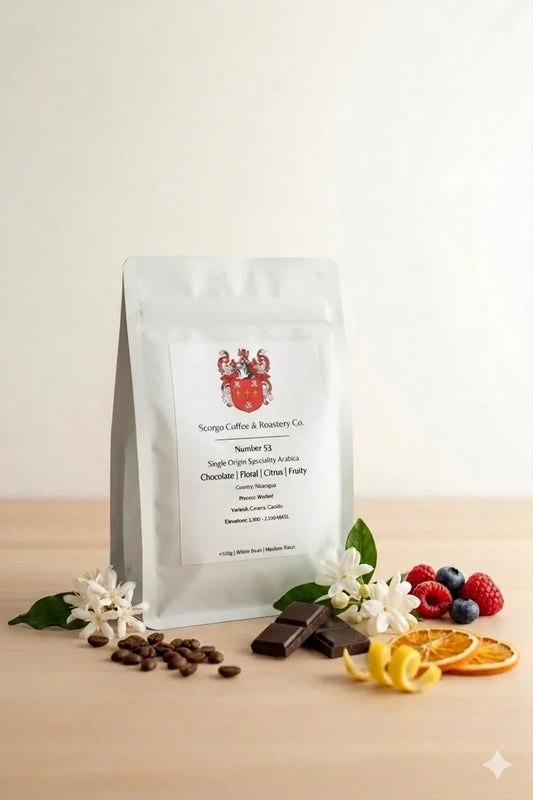 Scorgo Coffee Nicaragua Number 53 specialty coffee beans with chocolate, floral, citrus and fruity notes