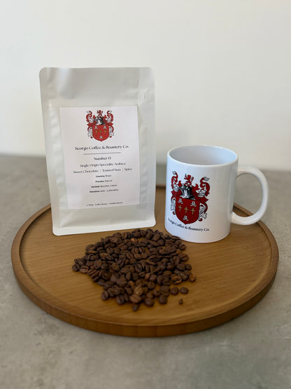 Scorgo coffee number 13 specialty coffee beans from Brazil. Medium roast single origin arabica whole coffee beans. Freshly roasted at our UK-based family run roastery.