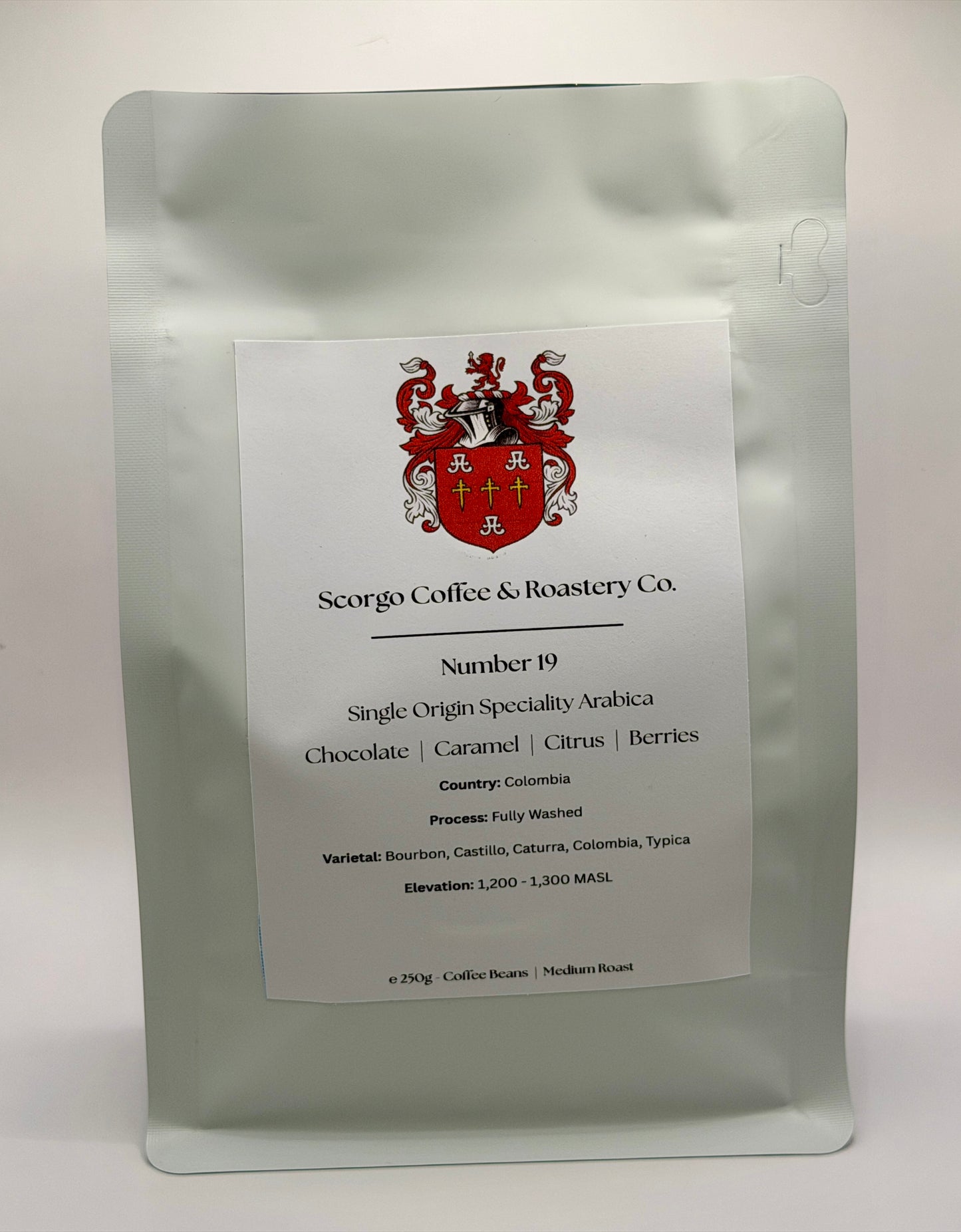 Scorgo coffee number 19 single origin specialty arabica coffee. Suitable for brewing as an espresso, AeroPress, V60 filter, French Press, cafetiere, Moka Pot and cold brew. Also suitable with milk.