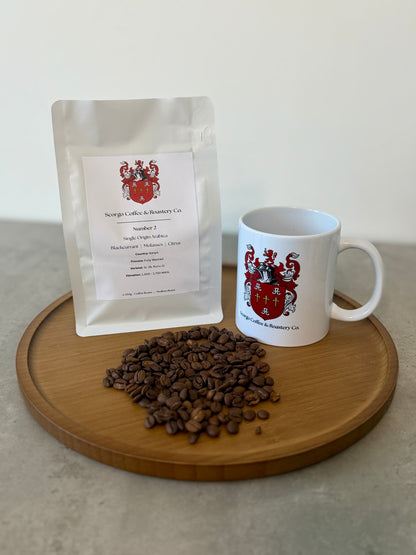Scorgo coffee number 2 single origin coffee beans from Kenya. Medium roast arabica whole coffee beans. Freshly roasted at our UK-based family run roastery.