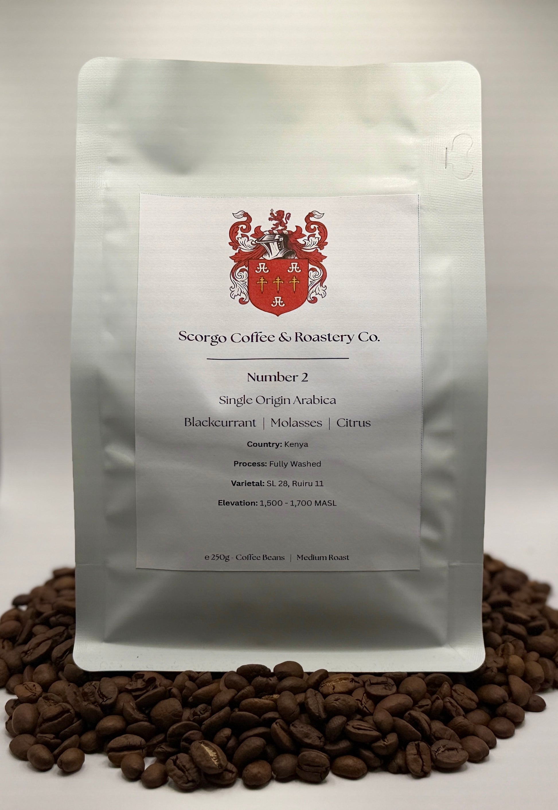 Scorgo coffee Number 2 single origin arabica ground coffee from Kenya. Flavour notes include blackcurrant, molasses and citrus. Fully washed coffee from a UK-based family run coffee roastery.