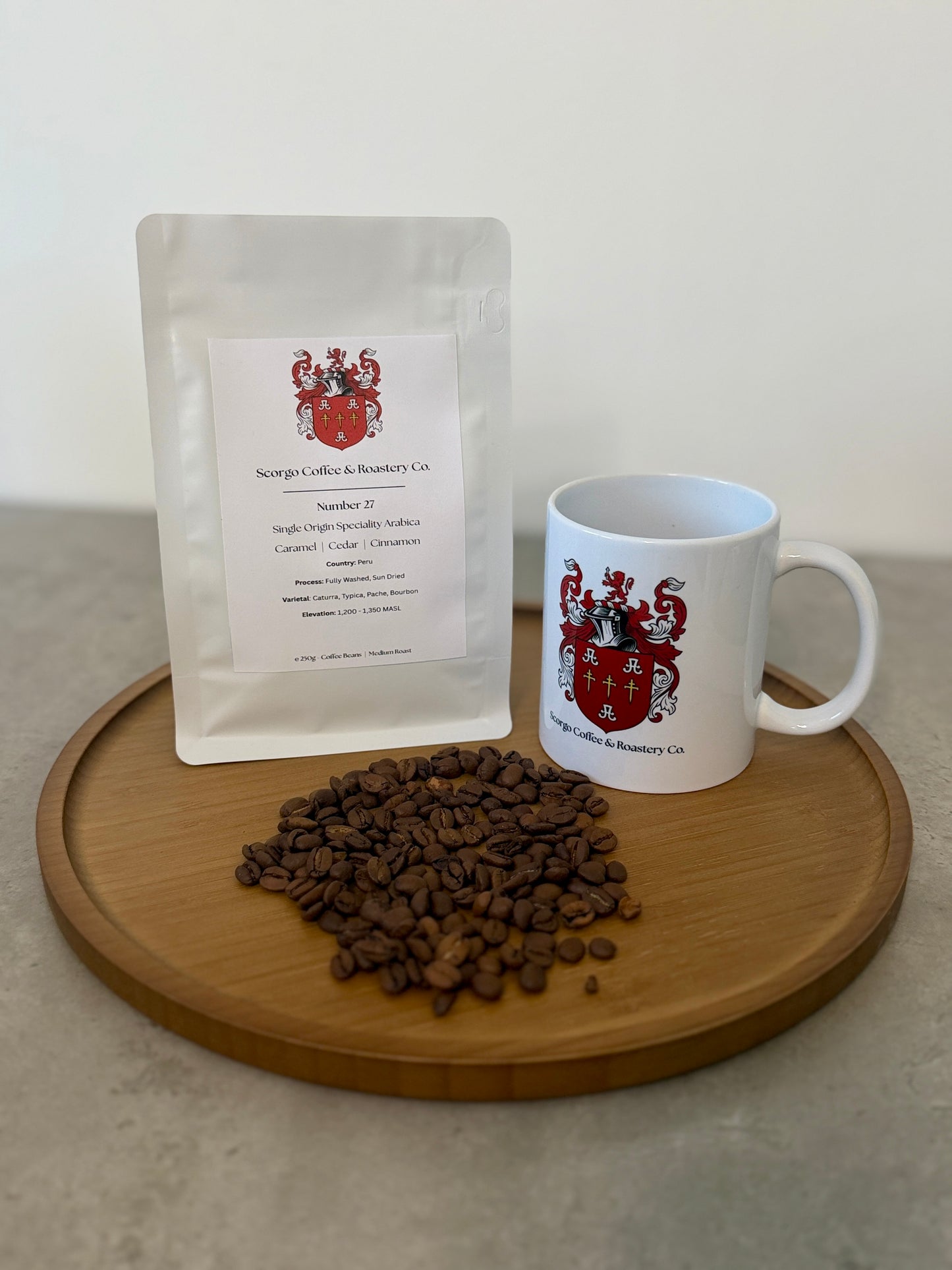 Scorgo coffee number 27 specialty coffee beans from Peru. Medium roast single origin arabica whole coffee beans. Freshly roasted at our UK-based family run roastery.