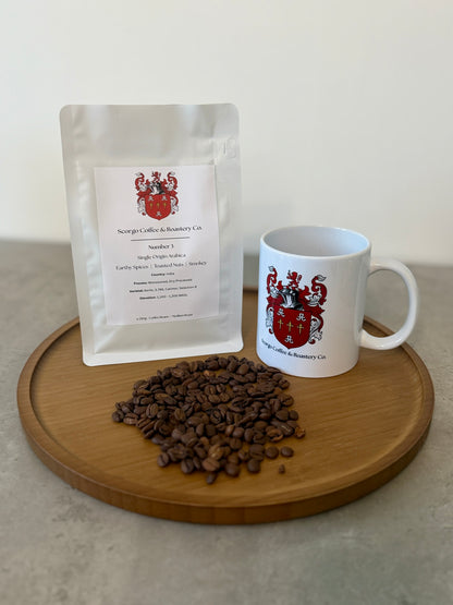 Scorgo coffee number 3 coffee beans from India. Medium roast single origin arabica whole coffee beans. Freshly roasted at our UK-based family run roastery.