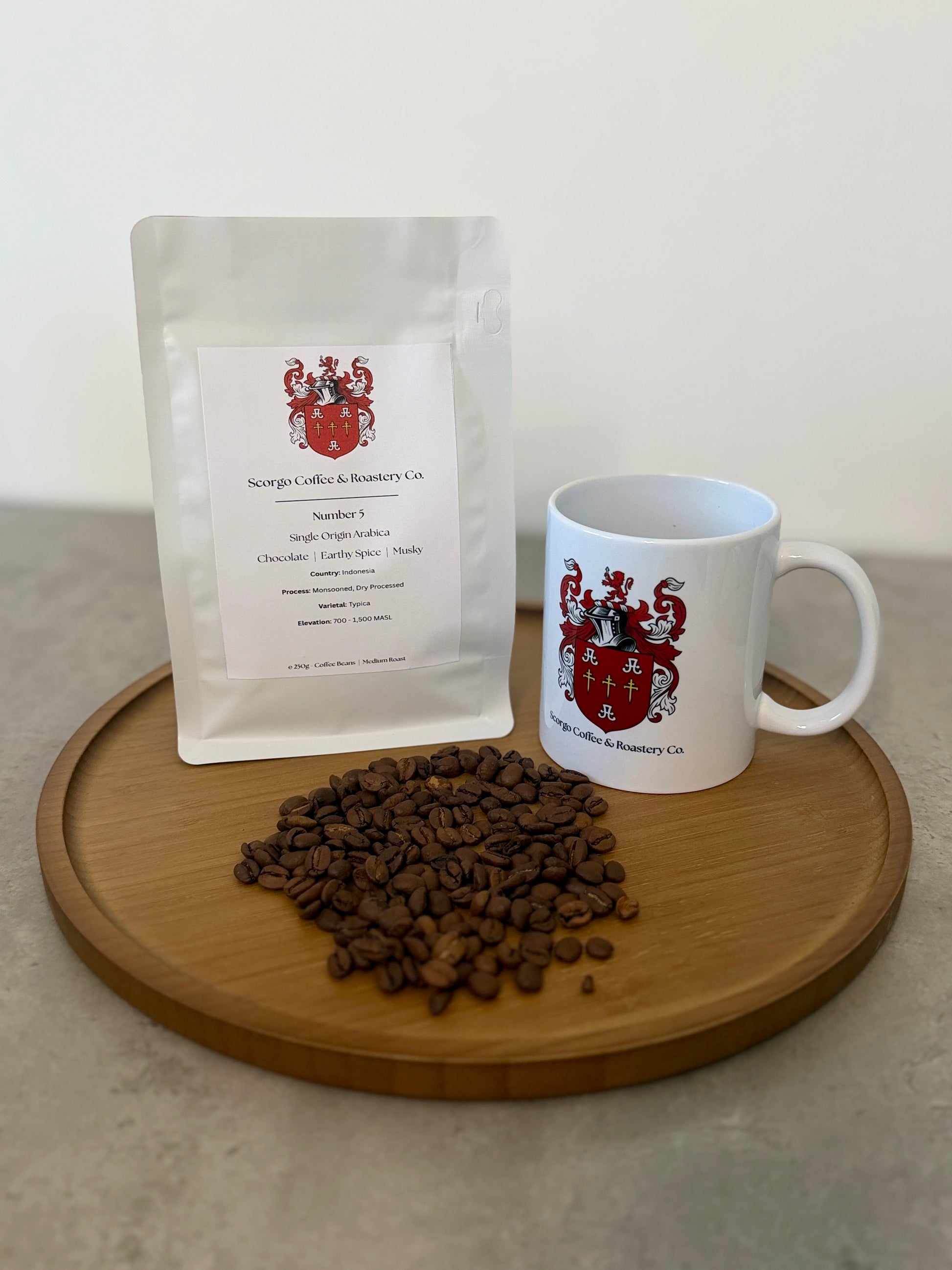 Scorgo coffee number 5 coffee beans from Indonesia. Medium roast single origin arabica whole coffee beans. Freshly roasted at our UK-based family run roastery