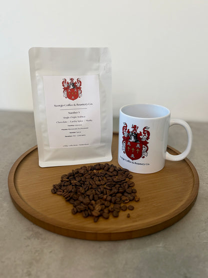 Scorgo coffee number 5 coffee beans from Indonesia. Medium roast single origin arabica whole coffee beans. Freshly roasted at our UK-based family run roastery