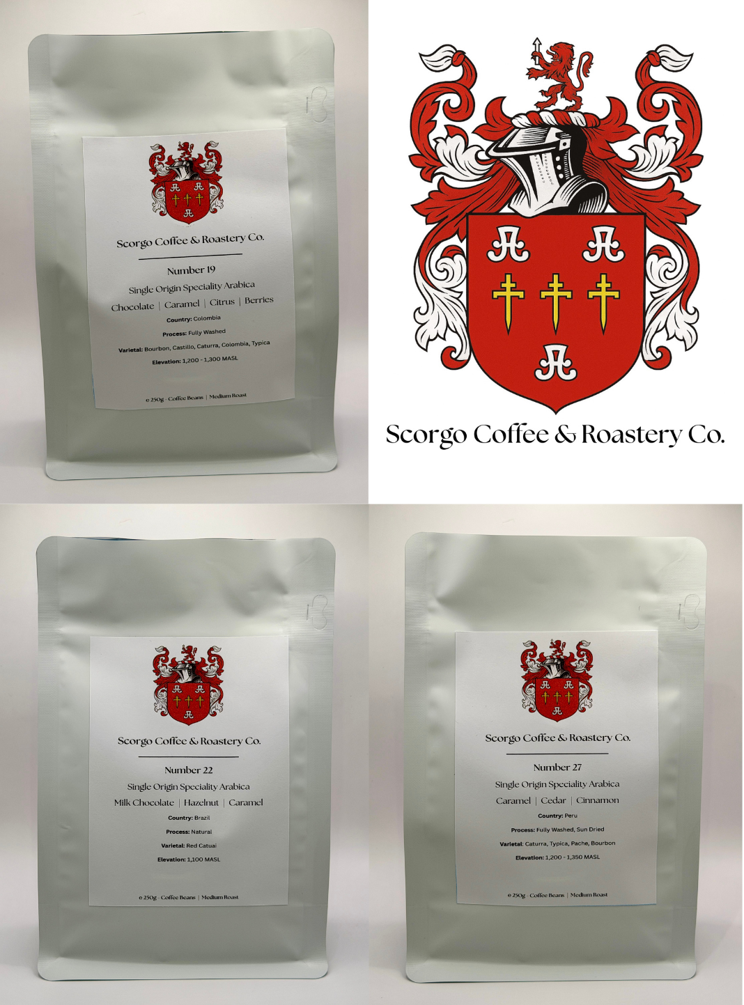 Scorgo medium roast coffee bundle. Single origin specialty whole coffee beans and ground coffee. Freshly roated and delivered to you from our UK-based family run roastery.