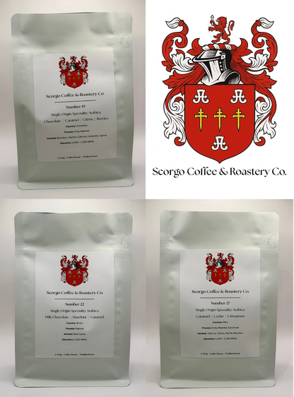 Scorgo medium roast coffee bundle. Single origin specialty whole coffee beans and ground coffee. Freshly roated and delivered to you from our UK-based family run roastery.