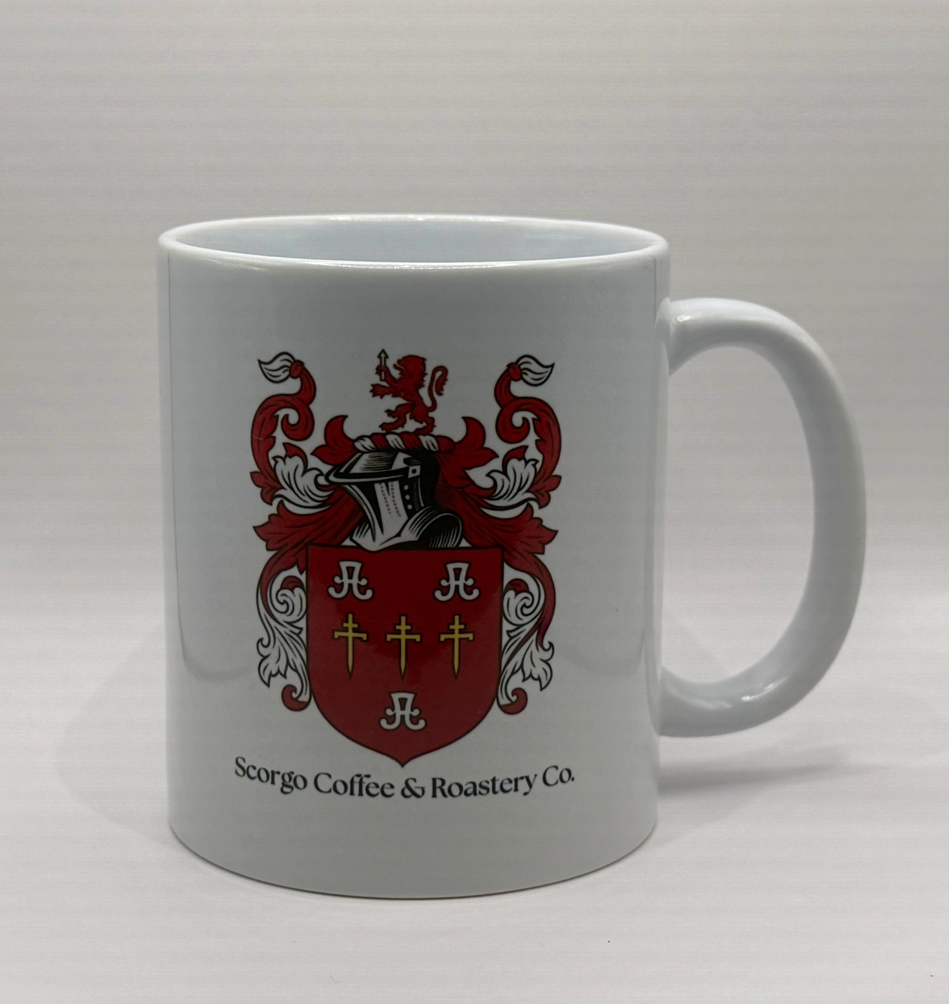 Branded Scorgo Coffee & Roastery Co. mug. Useful for americano, latte, cappuccino, flat white and espresso. Can be used both left and right handed with the logo on both sides.