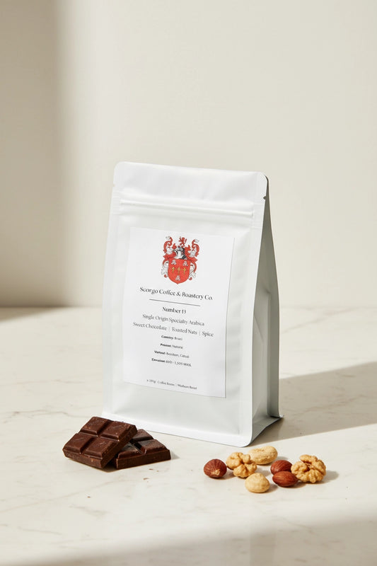 Scorgo Coffee & Roastery Co. Specialty coffee roasters in the UK. Scorgo Number 13. Chocolate, Nuts and Spice