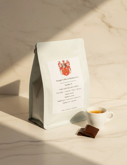 Scorgo Coffee & Roastery Co. Specialty coffee roasters in the UK. Scorgo Number 19. Chocolate, Caramel, Citrus & Berries.