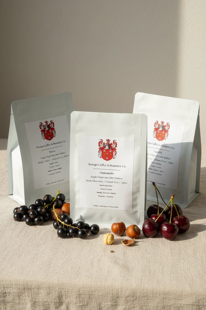 Scorgo Coffee & Roastery Co. Specialty coffee roasters in the UK. Scorgo Crafted Bundle. Guatemala, Uganda & Nicaragua.