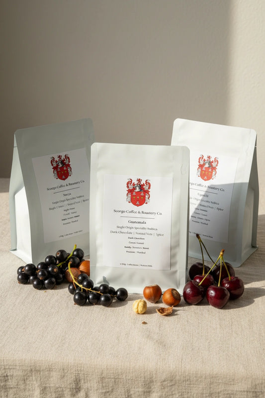 Scorgo Coffee & Roastery Co. Specialty coffee roasters in the UK. Scorgo Crafted Bundle. Guatemala, Uganda & Nicaragua.