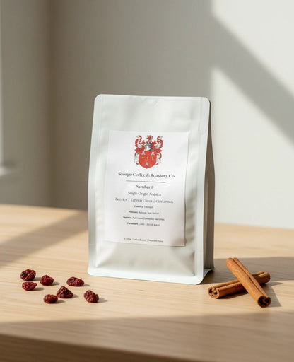 Scorgo Coffee & Roastery Co. Specialty coffee roasters in the UK. Scorgo Number 8. Berries, Citrus & Cinnamon.