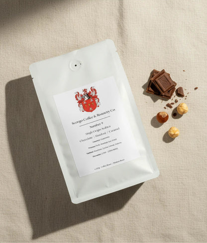 Scorgo Coffee & Roastery Co. Specialty coffee roasters in the UK. Scorgo Number 9. Chocolate, Hazelnut & Caramel.