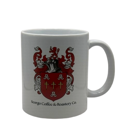 Branded Scorgo Coffee & Roastery Co. mug. Useful for americano, latte, cappuccino, flat white and espresso. Can be used both left and right handed with the logo on both sides.