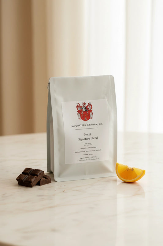 Scorgo Coffee & Roastery Co. Specialty coffee roasters in the UK. Scorgo Number 14 Signature Blend. Brazil & Colombia.