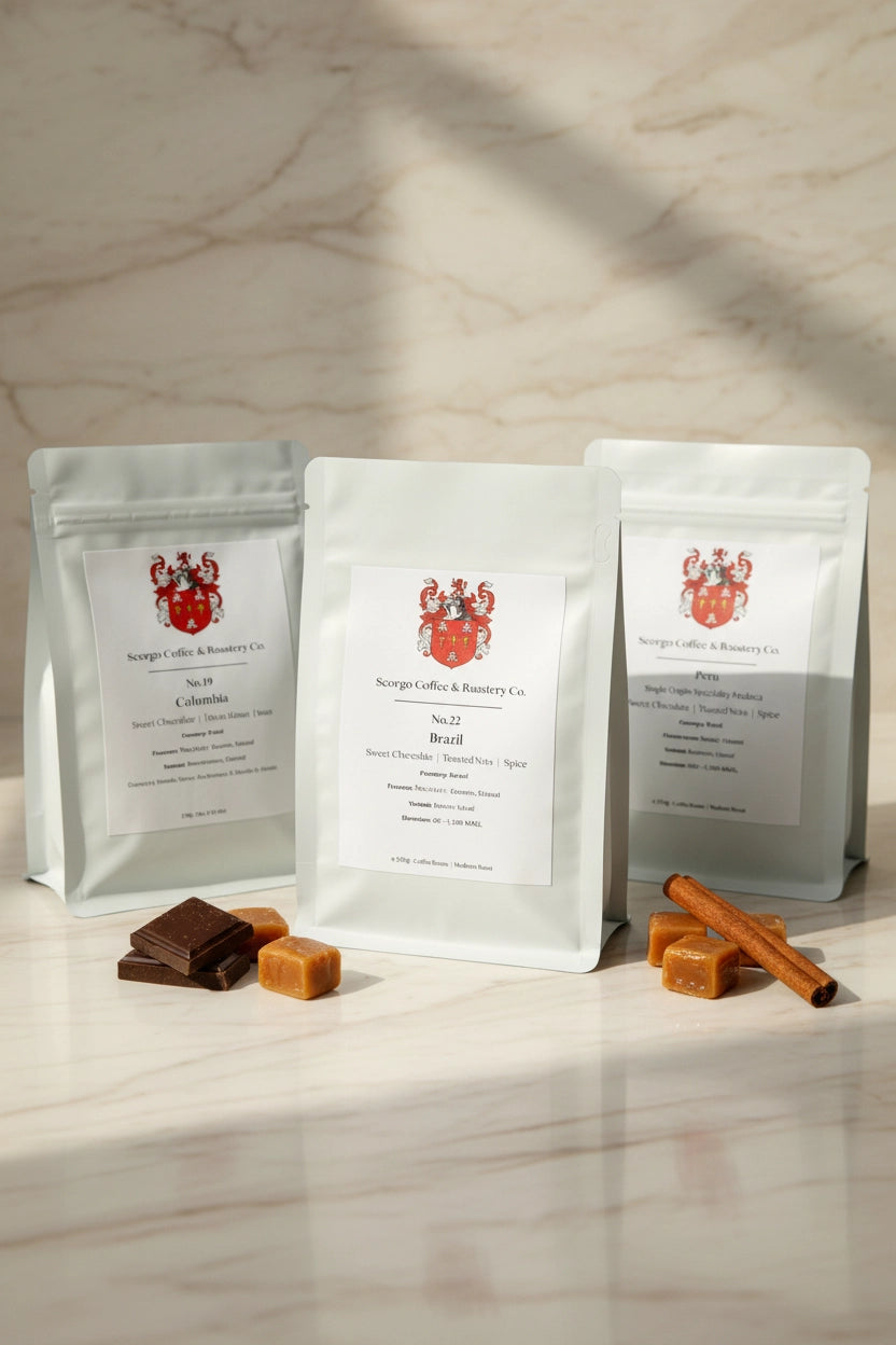 Scorgo Coffee & Roastery Co. Specialty coffee roasters in the UK. Scorgo Signature Bundle. Brazil, Peru & Colombia.